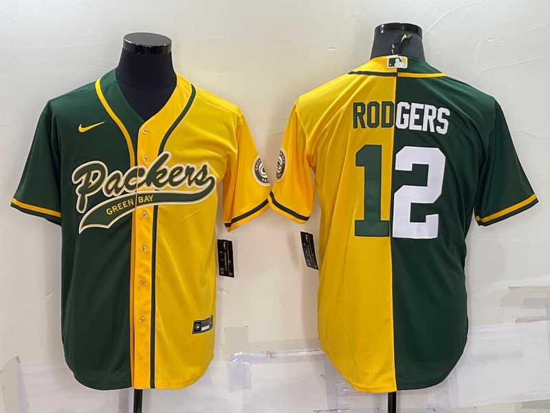 Men's Green Bay Packers #12 Aaron Rodgers Green Yellow Split With Patch Cool Base Stitched Baseball Jersey,We sell and wholesale Men's Green Bay Packers #12 Aaron Rodgers Green Yellow Split With Patch Cool Base Stitched Baseball Jersey on line form chian!